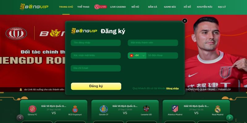 Đăng ký Bongvip nhanh chóng và tiện lợi để tham gia cá cược